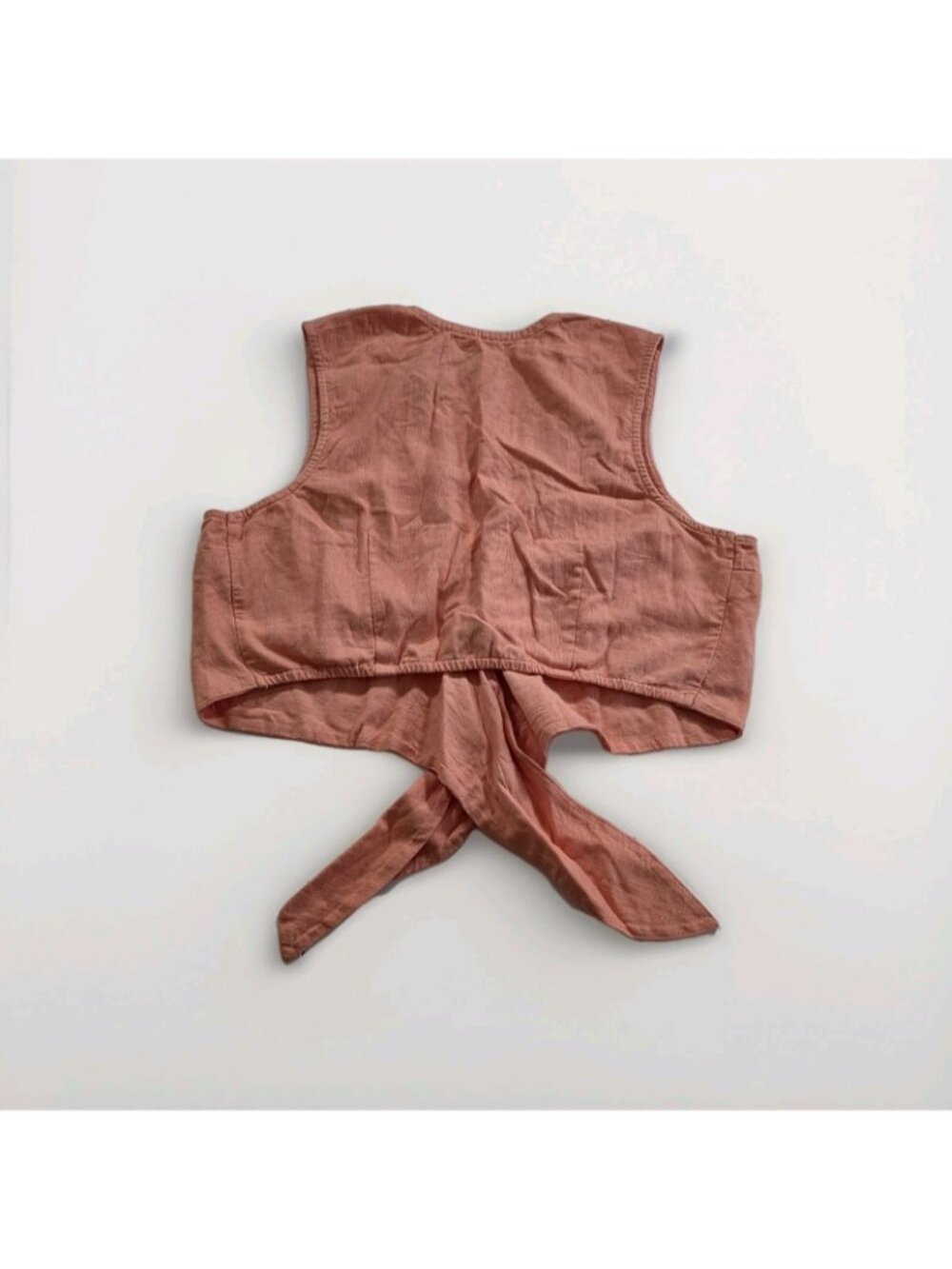 Abercrombie & Fitch Cropped Top Womens L Coral Tie Front Linen Blend Sleeveless - Picture 14 of 16